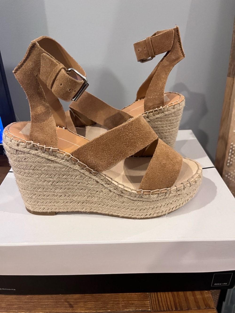Dolce Vita Shayla Tan Suede Espadrille Wedge Sandals